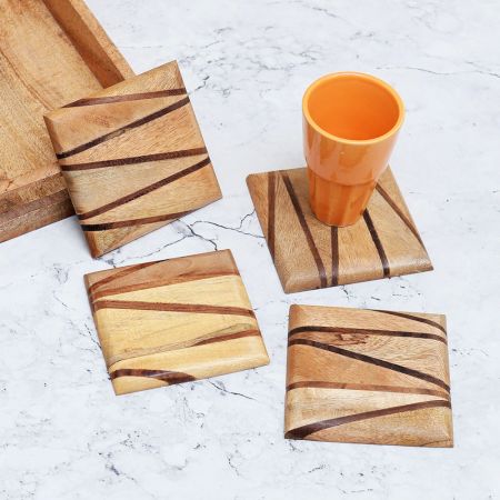 Square Shape Coasters Made of Wood - Pack of 4